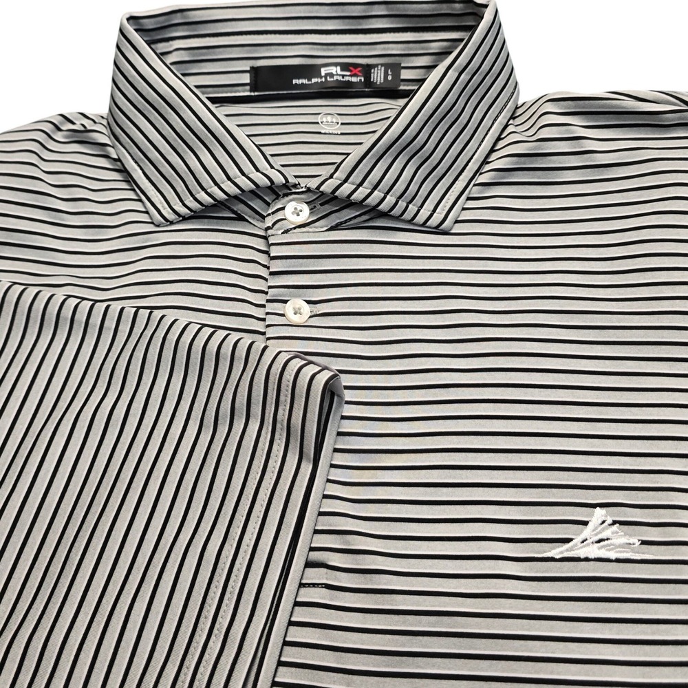 RLX Ralph Lauren Men's Size Large Performance Golf Polo Shirt Grey Black Striped
